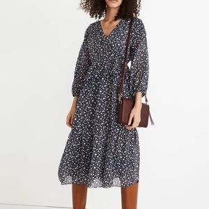 Madewell Tie-Waist Midi Dress in Harvest Vine (Navy) - Size Small